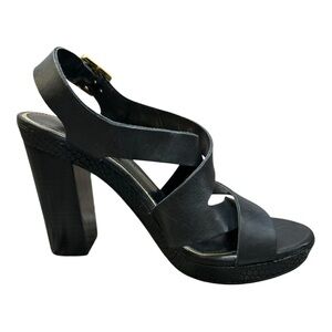 Ralph Lauren Fabia 100% Leather upper, Dress Sandal high heels Black size 7.5